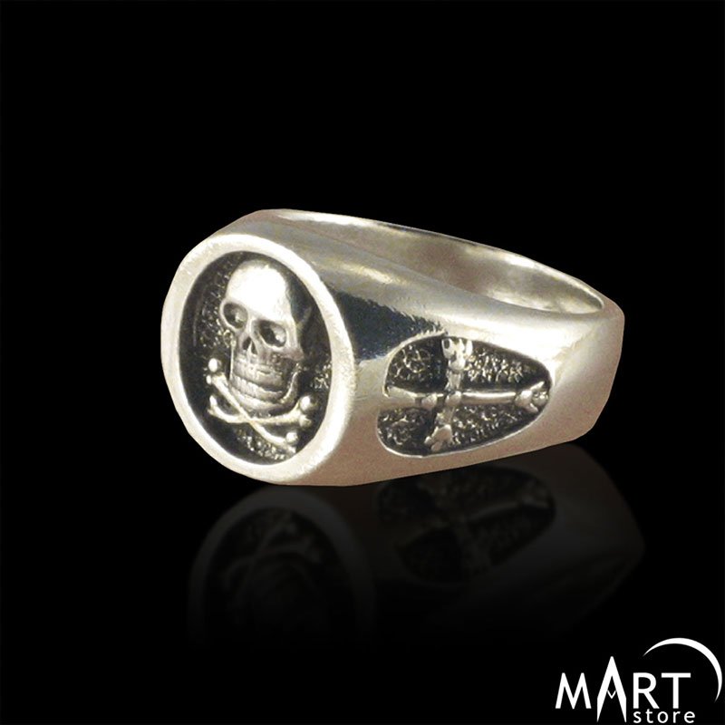 Men's Masonic Skull ring Memento Mori Skull and Crossbones Silver